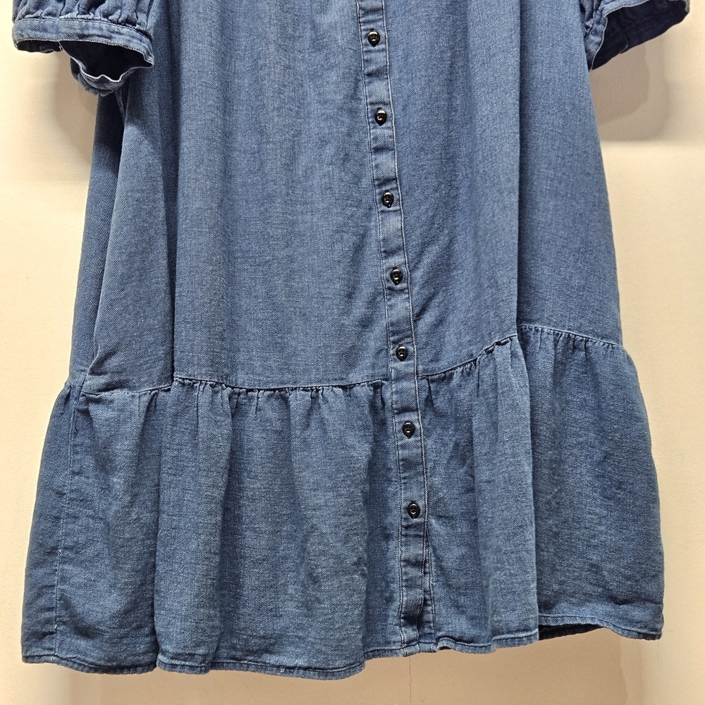 Maeve Leandra Shirred Yoke Mini Dress Size 2X Denim Button Down Ruffle Sleeves - Picture 10 of 15